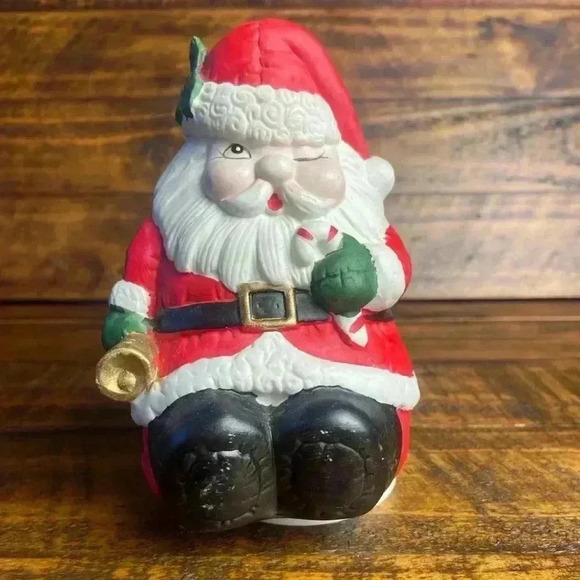 Vintage Ceramic Wind-Up Musical Santa Claus Rotates Winking Santa - Picture 1 of 9